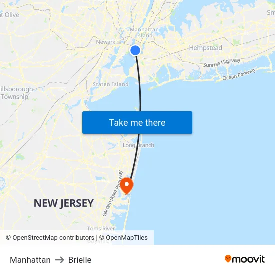Manhattan to Brielle map