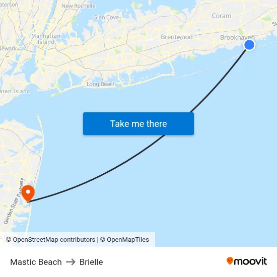 Mastic Beach to Brielle map