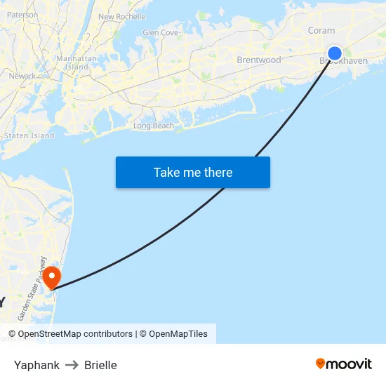 Yaphank to Brielle map