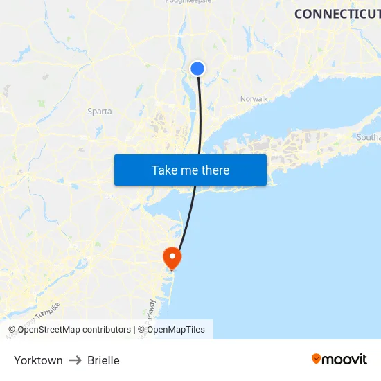Yorktown to Brielle map