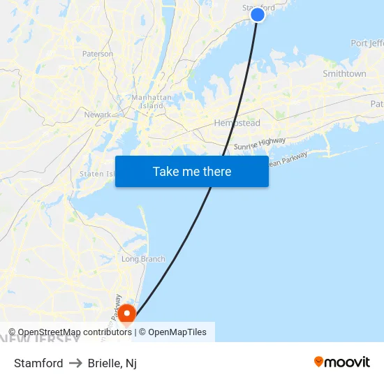 Stamford to Brielle, Nj map