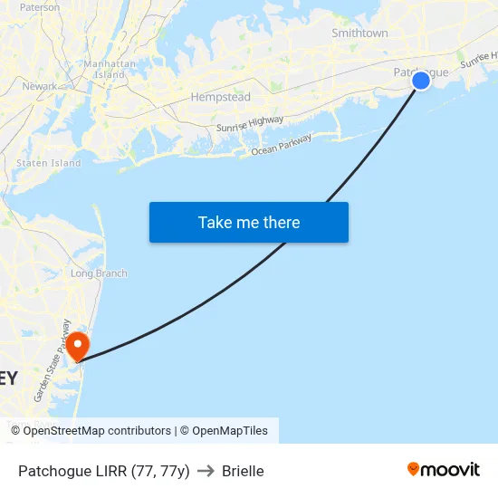 Patchogue LIRR (77, 77y) to Brielle map