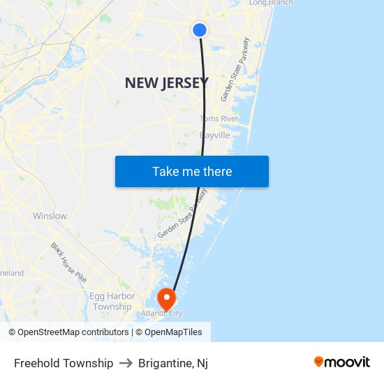 Freehold Township to Brigantine, Nj map