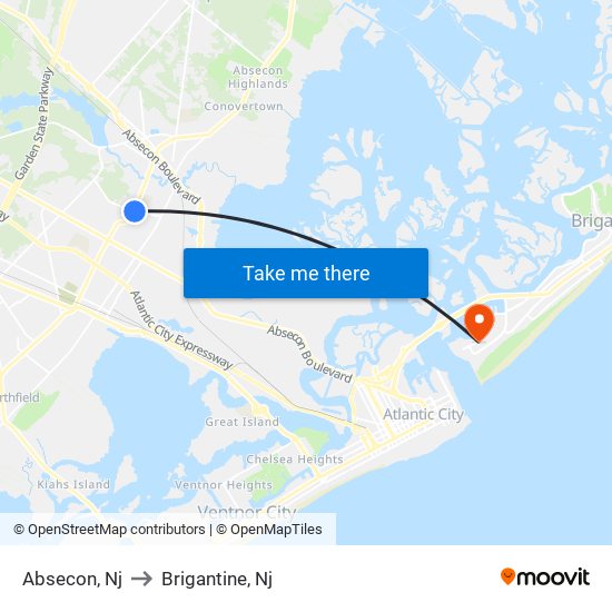 Absecon, Nj to Brigantine, Nj map