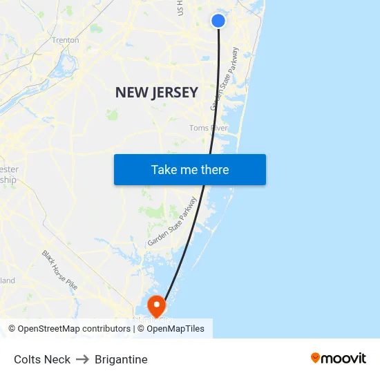 Colts Neck, Nj to Brigantine map