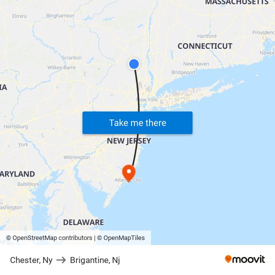 Chester, Ny to Brigantine, Nj map