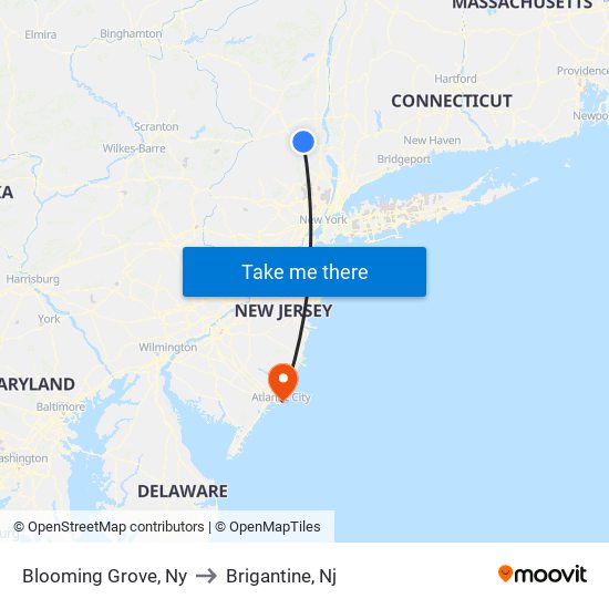 Blooming Grove, Ny to Brigantine, Nj map