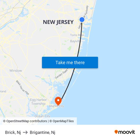 Brick, Nj to Brigantine, Nj map