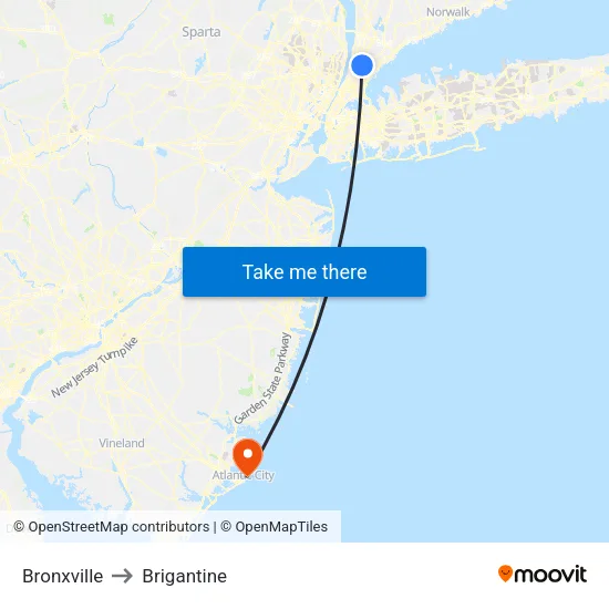 Bronxville to Brigantine map