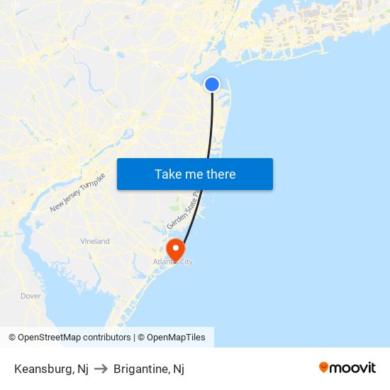 Keansburg, Nj to Brigantine, Nj map