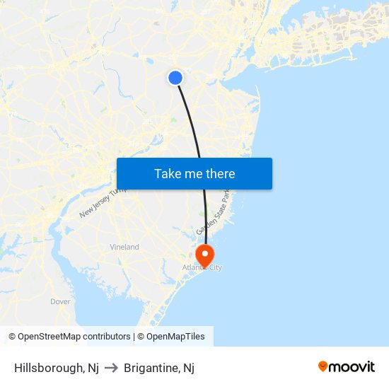 Hillsborough, Nj to Brigantine, Nj map