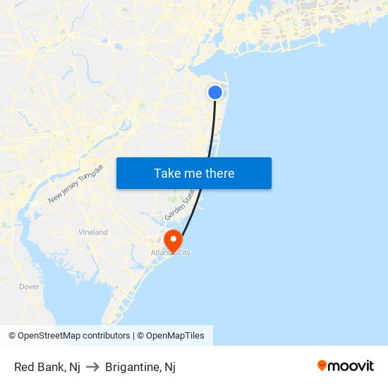 Red Bank, Nj to Brigantine, Nj map