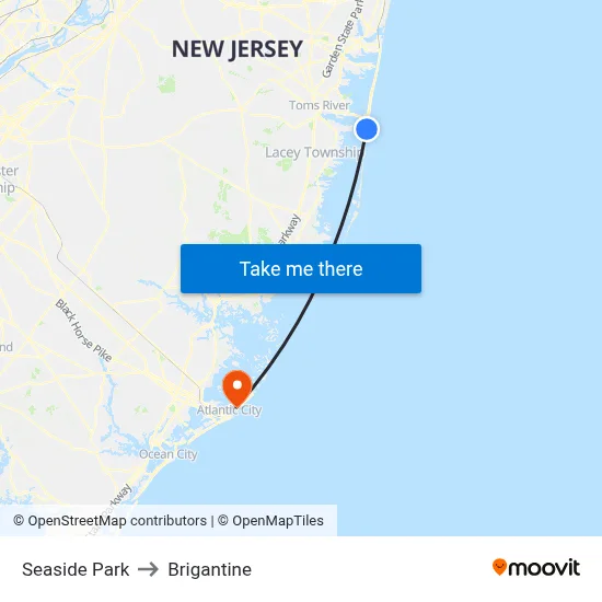 Seaside Park to Brigantine map