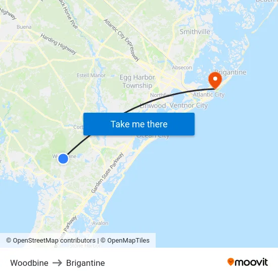 Woodbine to Brigantine map
