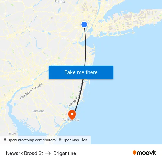 Newark Broad St to Brigantine map