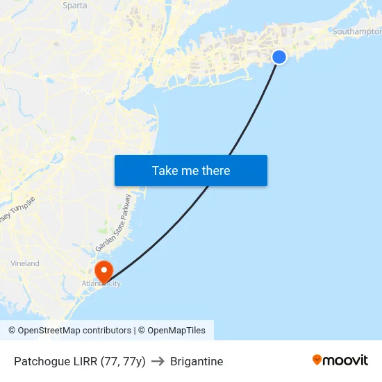 Patchogue LIRR (77, 77y) to Brigantine map