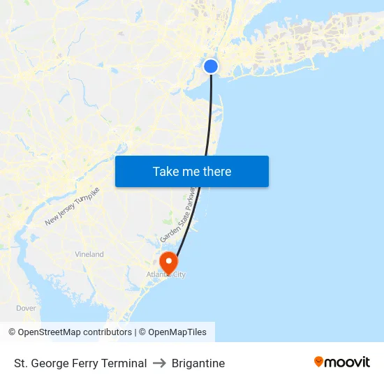 St. George Ferry Terminal to Brigantine map