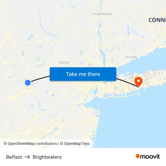 Belfast to Brightwaters map