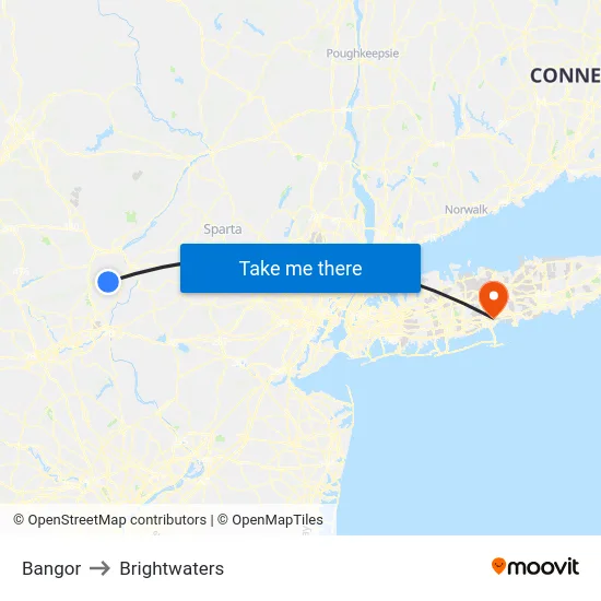 Bangor to Brightwaters map