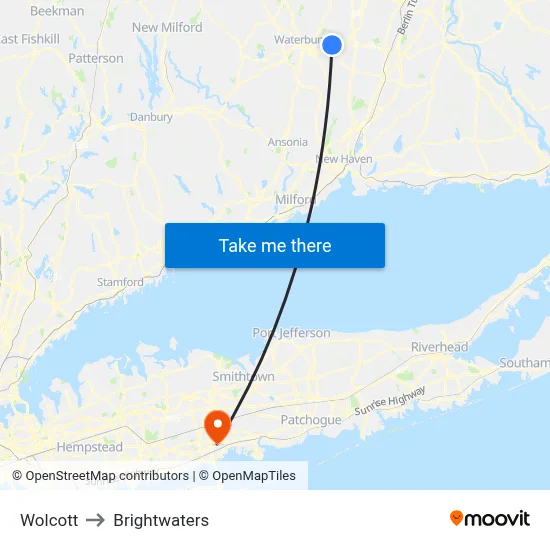 Wolcott to Brightwaters map