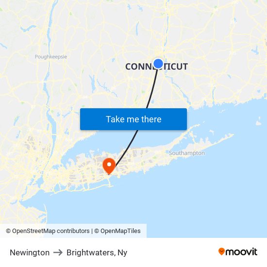 Newington to Brightwaters, Ny map