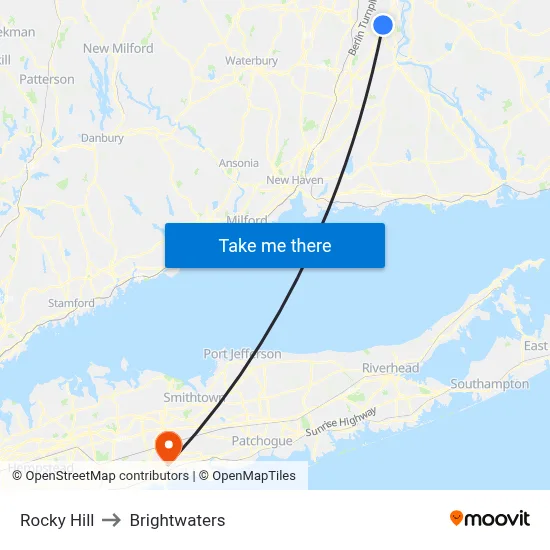 Rocky Hill to Brightwaters map