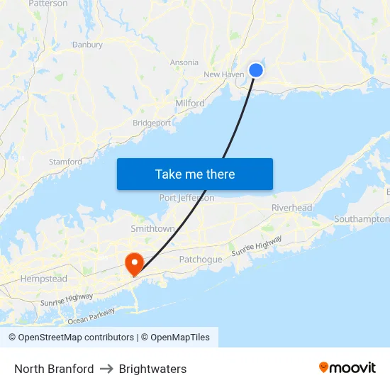 North Branford to Brightwaters map