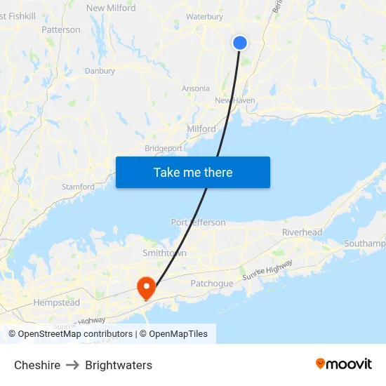 Cheshire to Brightwaters map