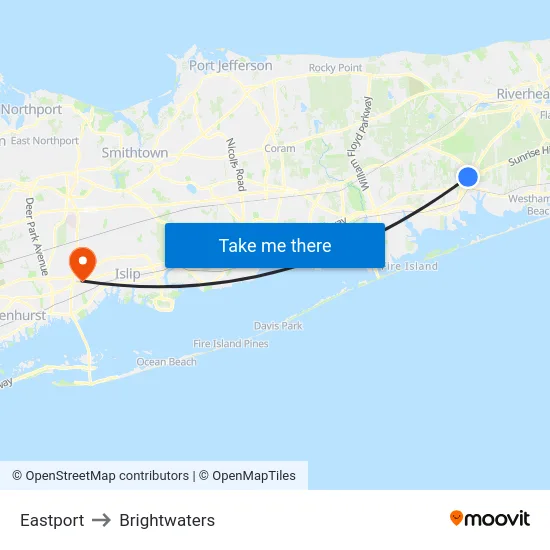 Eastport to Brightwaters map