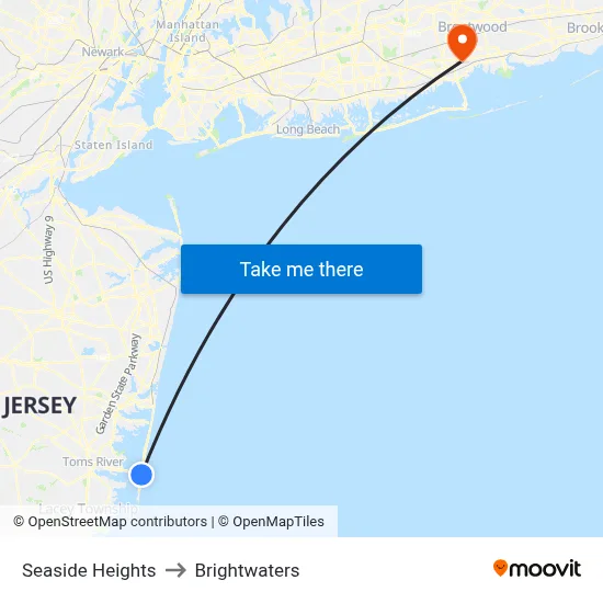 Seaside Heights to Brightwaters map