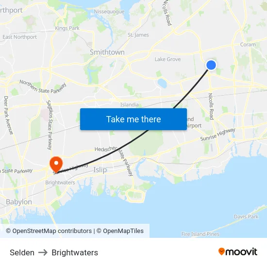 Selden to Brightwaters map