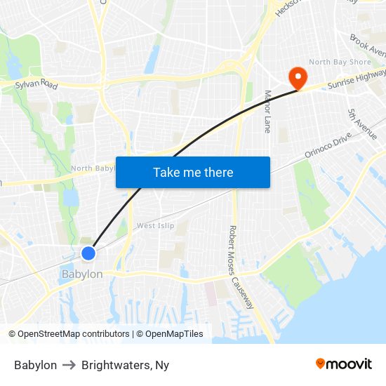 Babylon to Brightwaters, Ny map