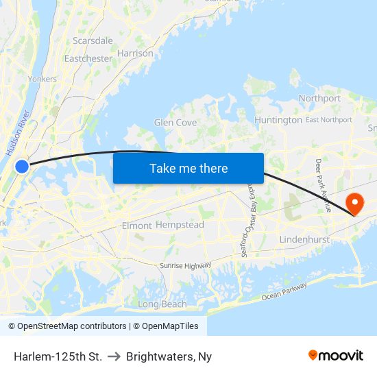 Harlem-125th St. to Brightwaters, Ny map