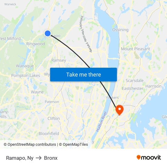 Ramapo, Ny to Bronx map
