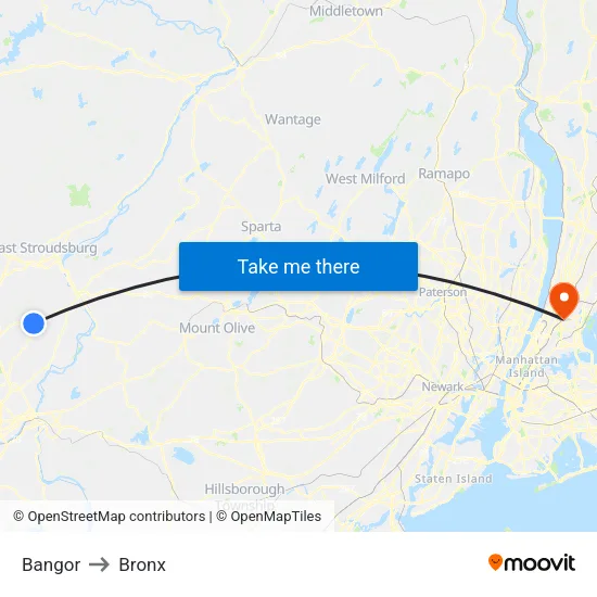 Bangor to Bronx map