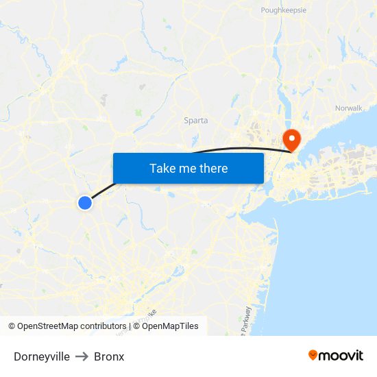 Dorneyville to Bronx map