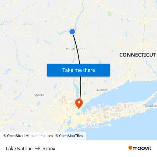 Lake Katrine to Bronx map