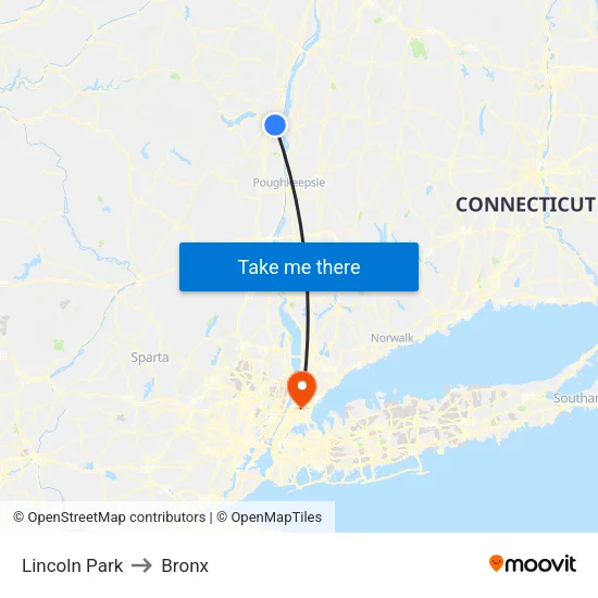 Lincoln Park to Bronx map
