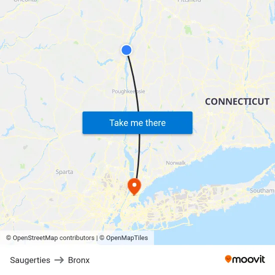 Saugerties to Bronx map