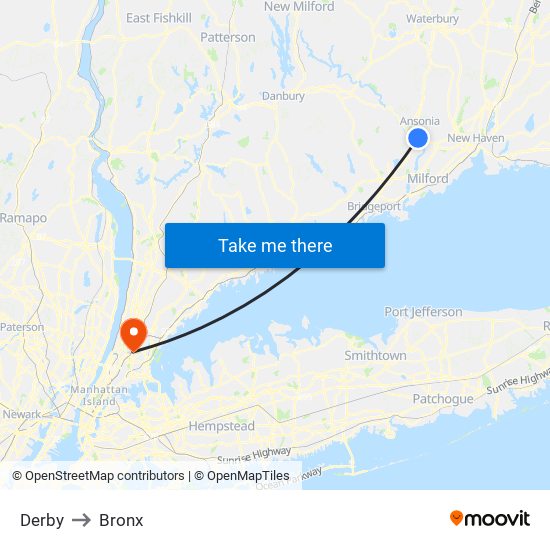 Derby to Bronx map