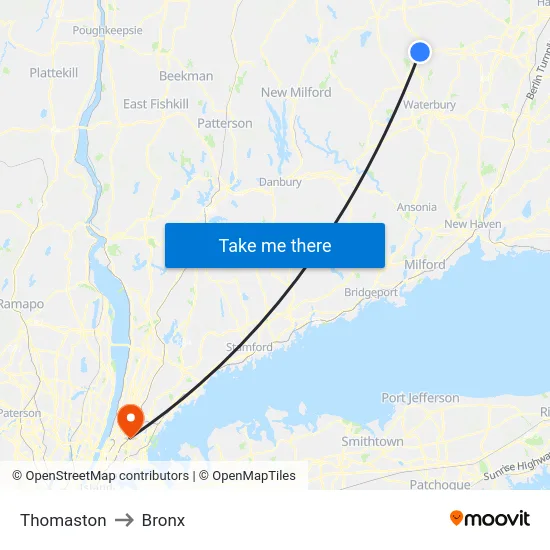 Thomaston to Bronx map