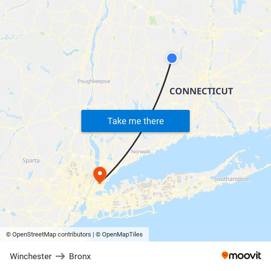 Winchester to Bronx map