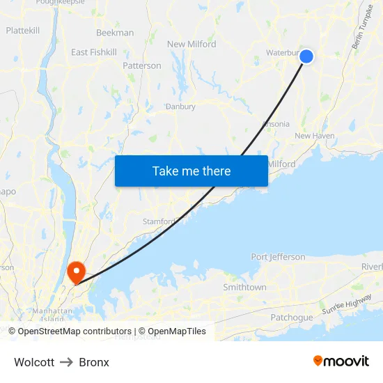 Wolcott to Bronx map