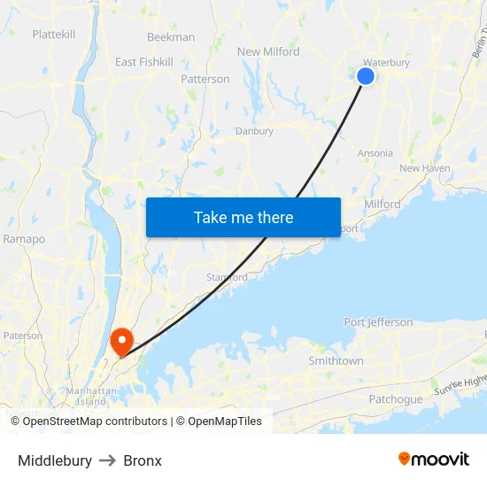 Middlebury to Bronx map