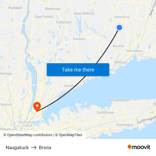 Naugatuck to Bronx map