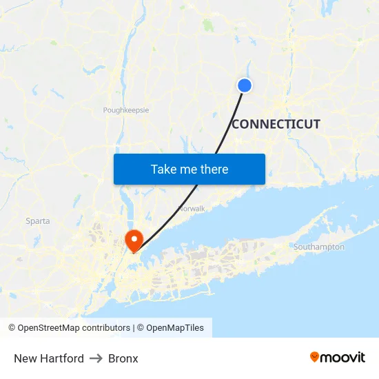 New Hartford to Bronx map