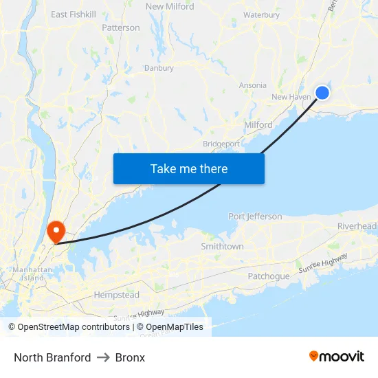 North Branford to Bronx map