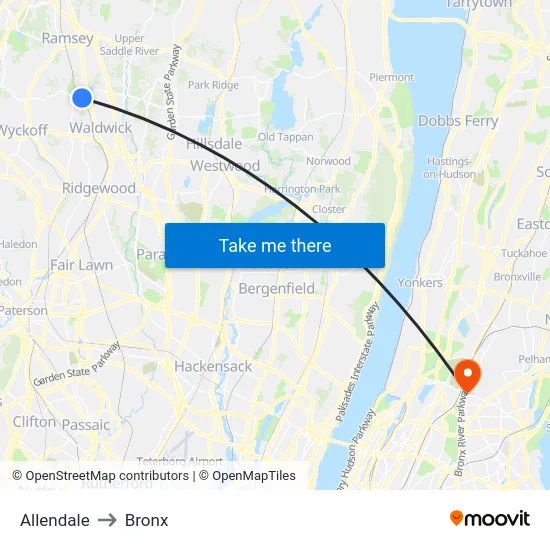 Allendale to Bronx map