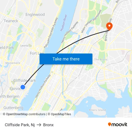 Cliffside Park to Bronx map