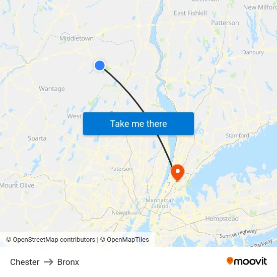 Chester to Bronx map